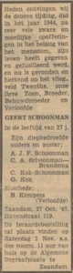 krantenbericht over overlijden Geert Schoonman